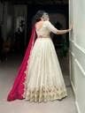 Suppar Sleave Women's Vichitra Silk Embroidered Semi Stitched Lehenga Choli With Dupatta (White) - Image 3