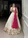 Suppar Sleave Women's Vichitra Silk Embroidered Semi Stitched Lehenga Choli With Dupatta (White) - Image 2