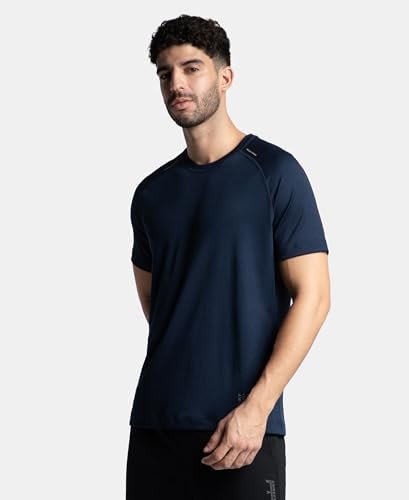 Jockey MV16 Mens Lightweight Microfiber Solid Round Neck Half Sleeve T-Shirt with Breathable Mesh_Navy_M - Image 9