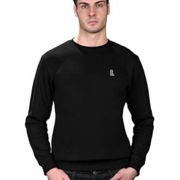 LOUIS STITCH Men's Signature Logo Printed Black Sweatshirt I Regular Fit Pullover I Roundneck I Sheen Finish Fabric I Premium Casual Wear | LS-SW-RN2 | XL