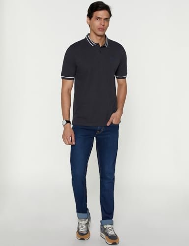 Peter England Men's Regular Fit Branded Insignia Half Sleeve Polo T-Shirt | Cotton Rich | Premium Pique Weave Grey - Image 2