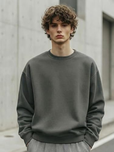 NOBERO Men's Cotton Blend Crew Neck Oversized Fit Sweatshirt (1M-TWSS-R0005_Graphite, X_Large) - Image 8