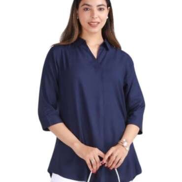 Mlada Rayon Flare Top for Women | Rayon Tunic Tops for Women Western | 3/4th Sleeve Regular Fit and Flare Top | Women Office Tops Tunic | Western Long Shirt Top for Women | Shirt Collar Top for Women