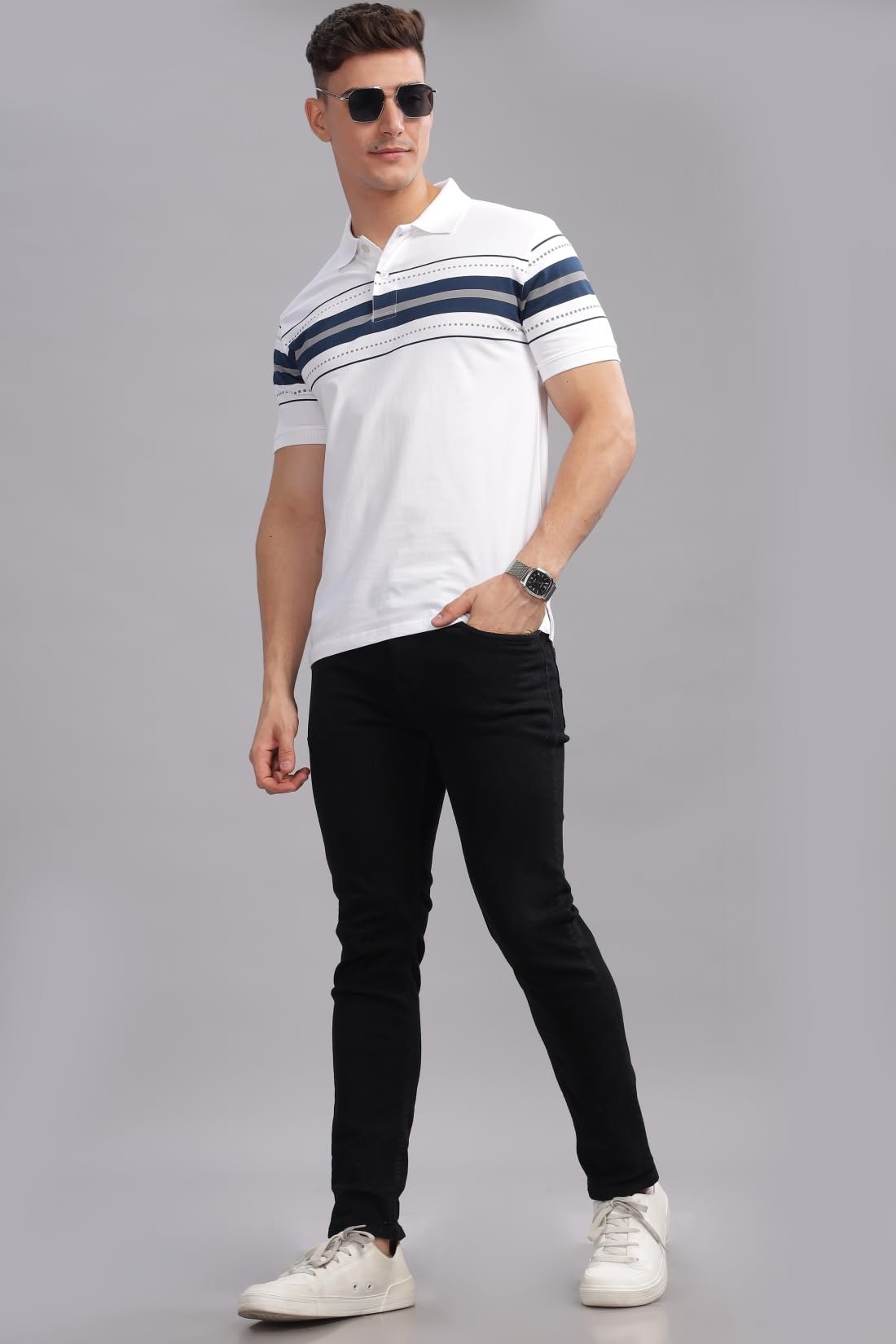 ADRO Regular Fit Polo T-Shirt for Men| Printed Polo T-Shirt | Cotton Polo T Shirt Also in Plus Size|PNOP24-L1-WHNBGR-XL White - Image 5