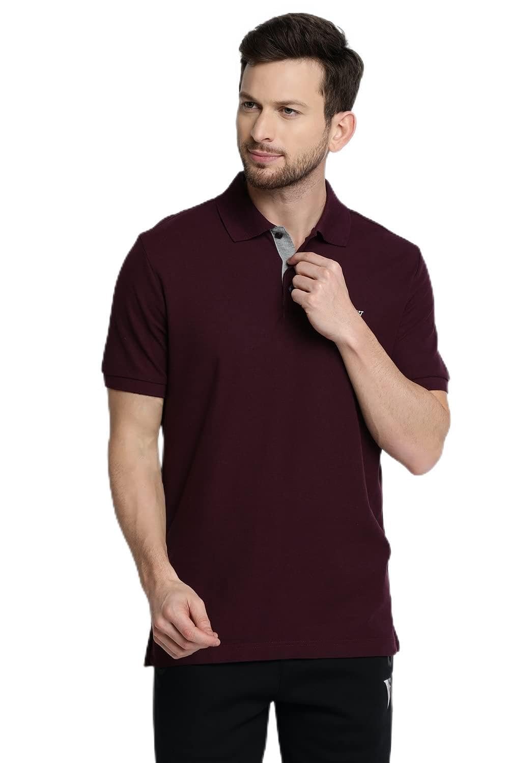 Van Heusen Athleisure Men Athleisure Colour Fresh Polo Regular Fit T-Shirt - 100% Combed Cotton - Moisture Wicking, Ultra Soft_60032_Deep Purple_XL