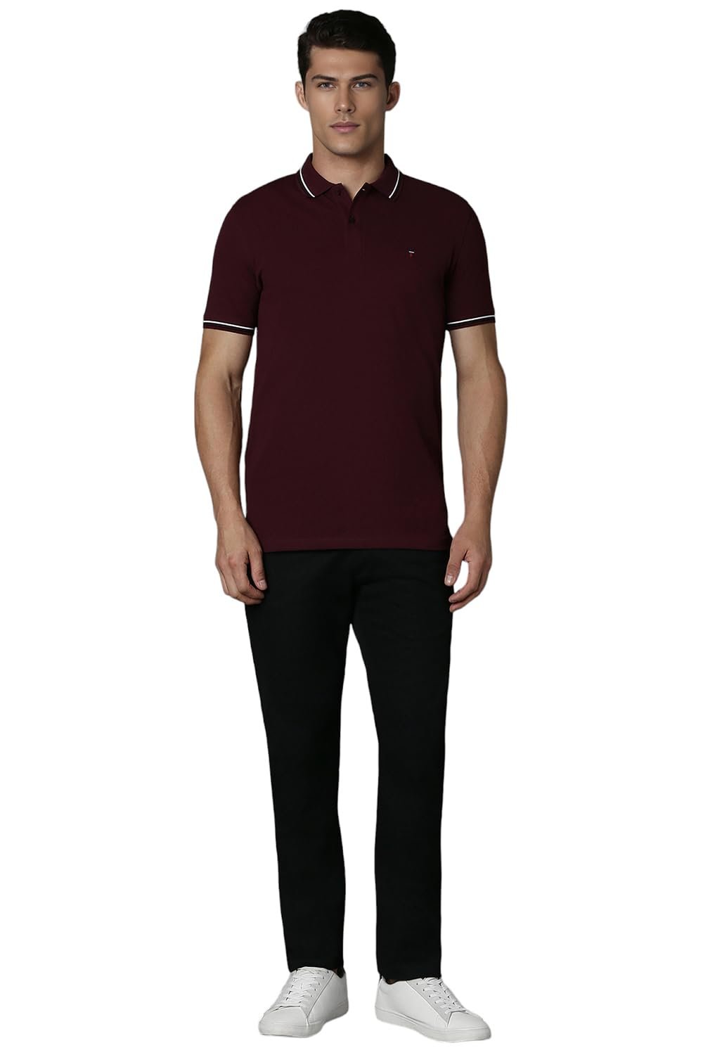 Louis Philippe Cotton Men's Solid Slim Fit T-Shirt (LYKPCSLPL23765_Wine, Medium - Image 2