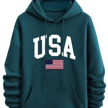 TagasMen's Hoodie with USA Print, Kangaroo Pocket and Drawstring Detail || Sweatshirt for Mens || Men Hoodies || hoodis||(MH-8015)