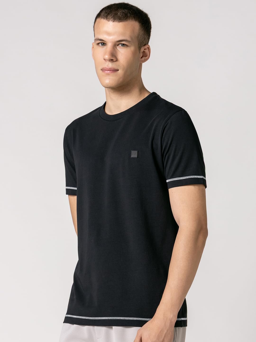 DAMENSCH Men’s Fluid Casual Solid Contrast Stitch Elemental Tees- Jet Black- X-Large - Image 3