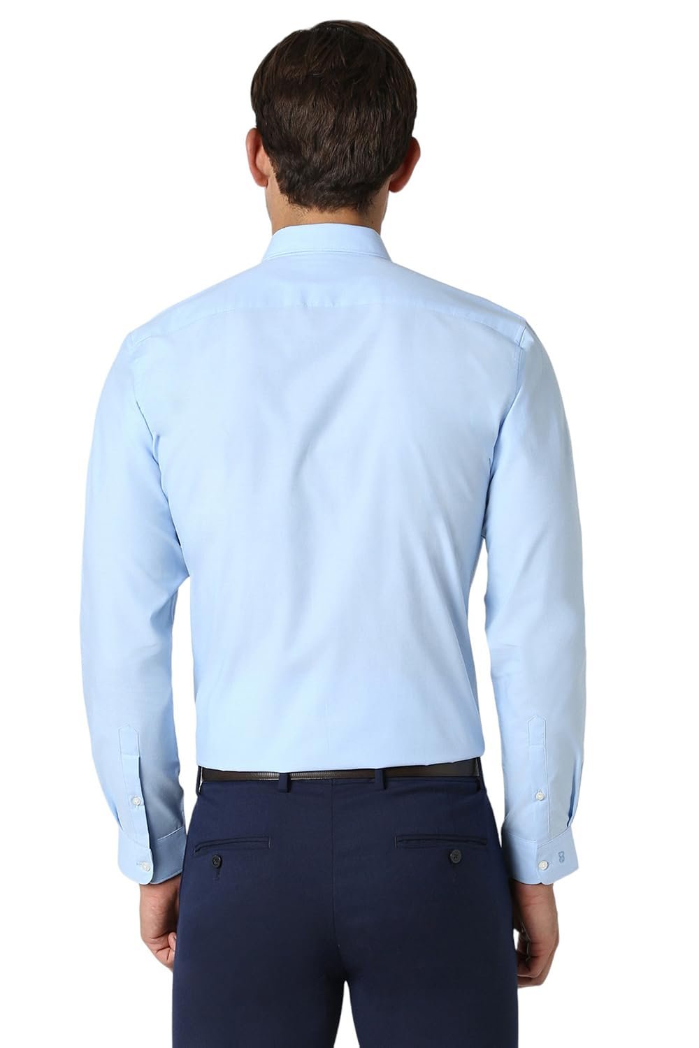 Peter England Men's Everday Regular Fit Solid Shirt | Cotton Rich | 5-Pin Pocketing Sky Blue - Image 4