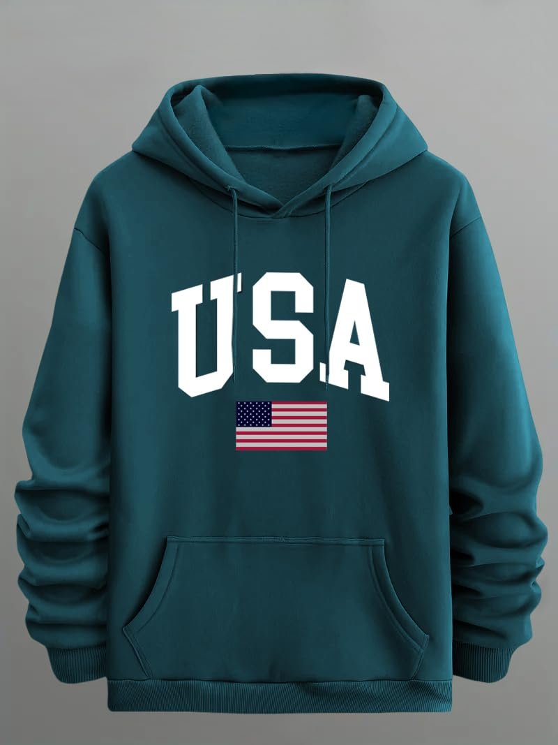 TagasMen's Hoodie with USA Print, Kangaroo Pocket and Drawstring Detail || Sweatshirt for Mens || Men Hoodies || hoodis||(MH-8015) - Image 2