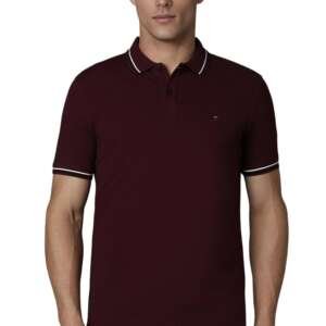 Louis Philippe Cotton Men's Solid Slim Fit T-Shirt (LYKPCSLPL23765_Wine, Medium
