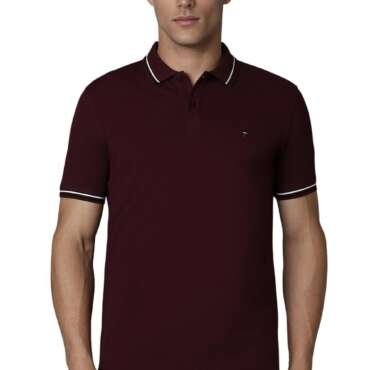 Louis Philippe Cotton Men's Solid Slim Fit T-Shirt (LYKPCSLPL23765_Wine, Medium