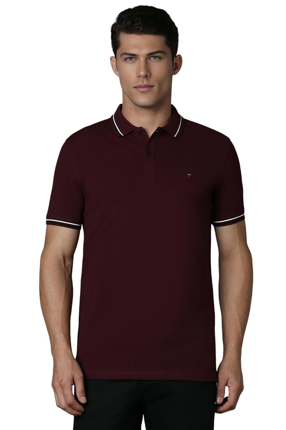 Louis Philippe Cotton Men's Solid Slim Fit T-Shirt (LYKPCSLPL23765_Wine, Medium