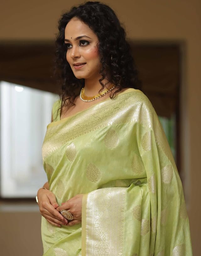 SIRIL Women's Kanjivaram Soft Silk Saree Pure Silk Saree With Unstitched Blouse Piece (4192S785_Light Green) - Image 4