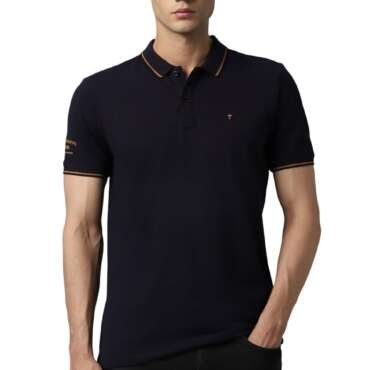 Louis Philippe Cotton Men's Solid Slim Fit T-Shirt (LRKPCSLFI53303_Navy, Large