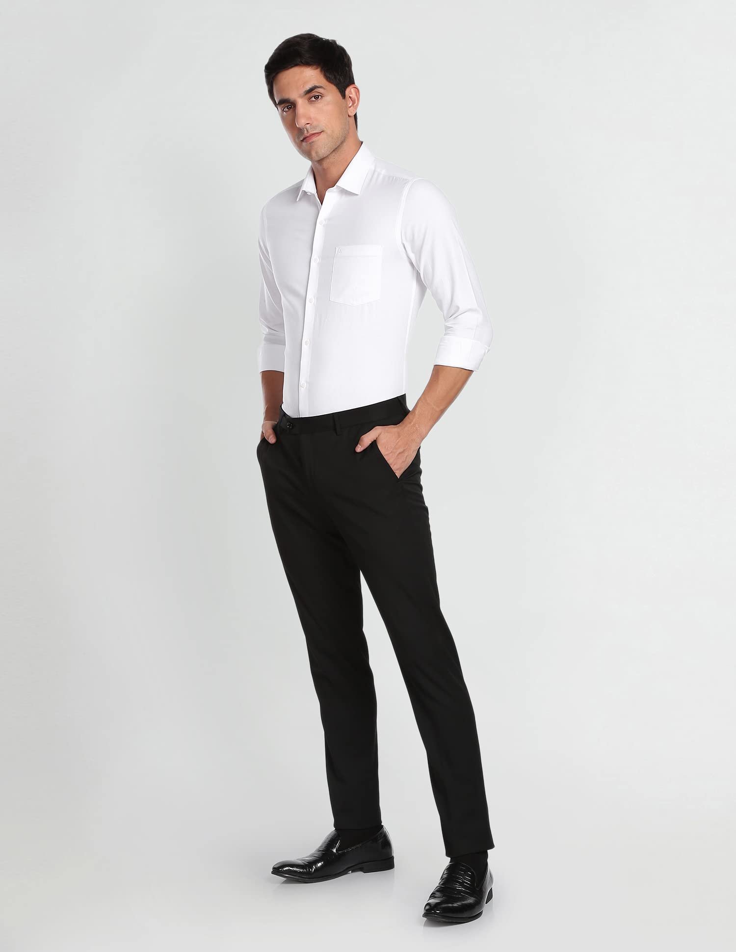 Arrow Men's Solid Full Sleeve Slim Fit Cutaway Collar Cotton Formal Shirt (ARCBOSH0001_White_40) - Image 5