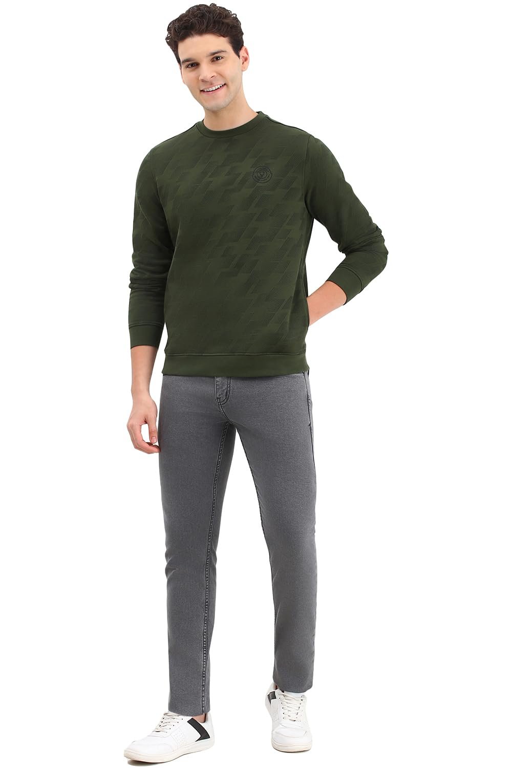 Allen Solly Men Olive Crew Neck Full Sleeves Casual Sweatshirt - Image 2