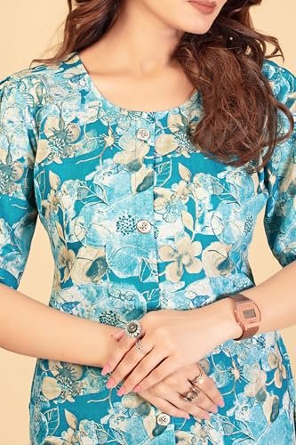 ELITEXPO Women Magic Flex Cotton Floral Printed Tunic with Lace & Button Work Round V Collar Neck Half 3 4 Sleeve | Soft Comfortable Short Kurti | Multicolor (in, Alpha, 3XL, Regular, Multicolor 1) - Image 4