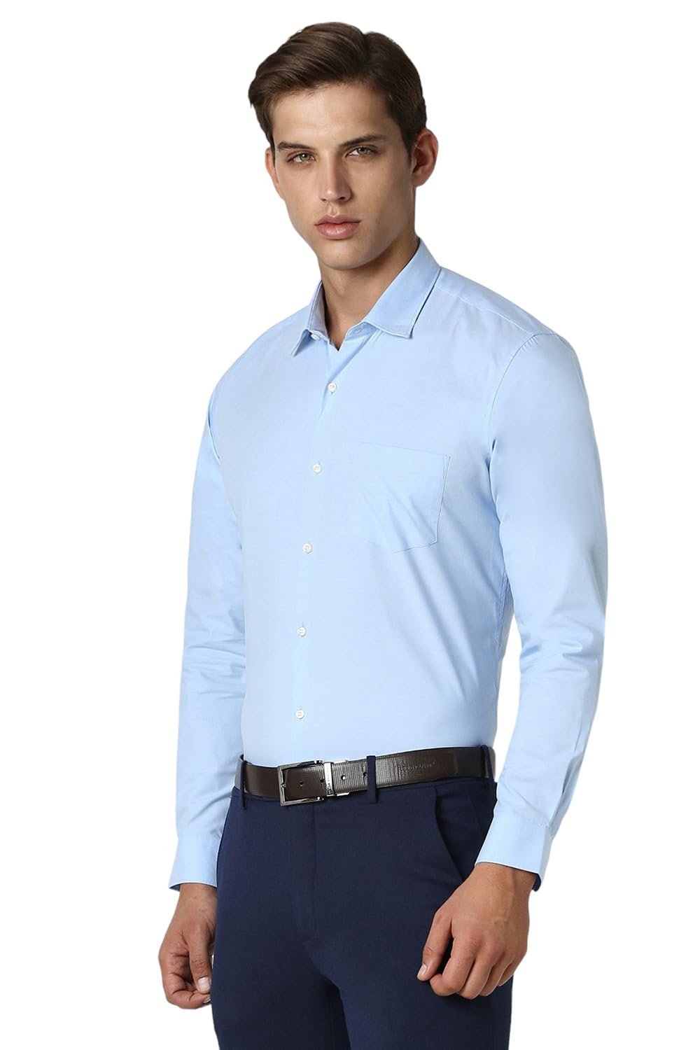 Peter England Men's Everday Regular Fit Solid Shirt | Cotton Rich | 5-Pin Pocketing Sky Blue - Image 5