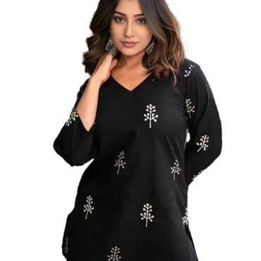 Dream Beauty Fashion Women's Printed Tunic Top with 3/4 Sleeve V-Neck -23" Inches (Kesar-Top-01-S)