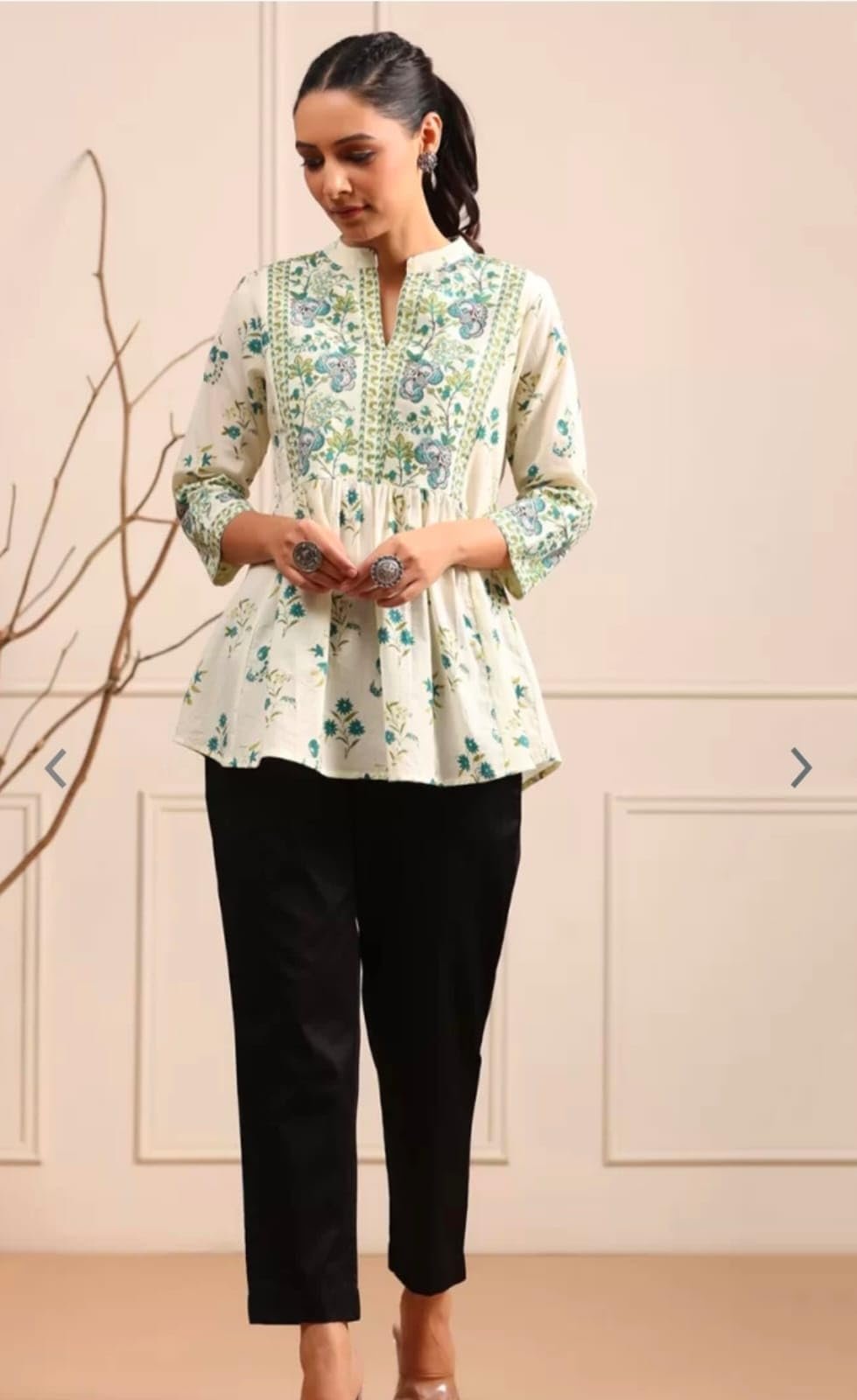 CLOTHI FAB Womens Cotton Printed Anarkali Regular Fit Short Top Kurti (A89, Green, XL, Regular Fit) - Image 2
