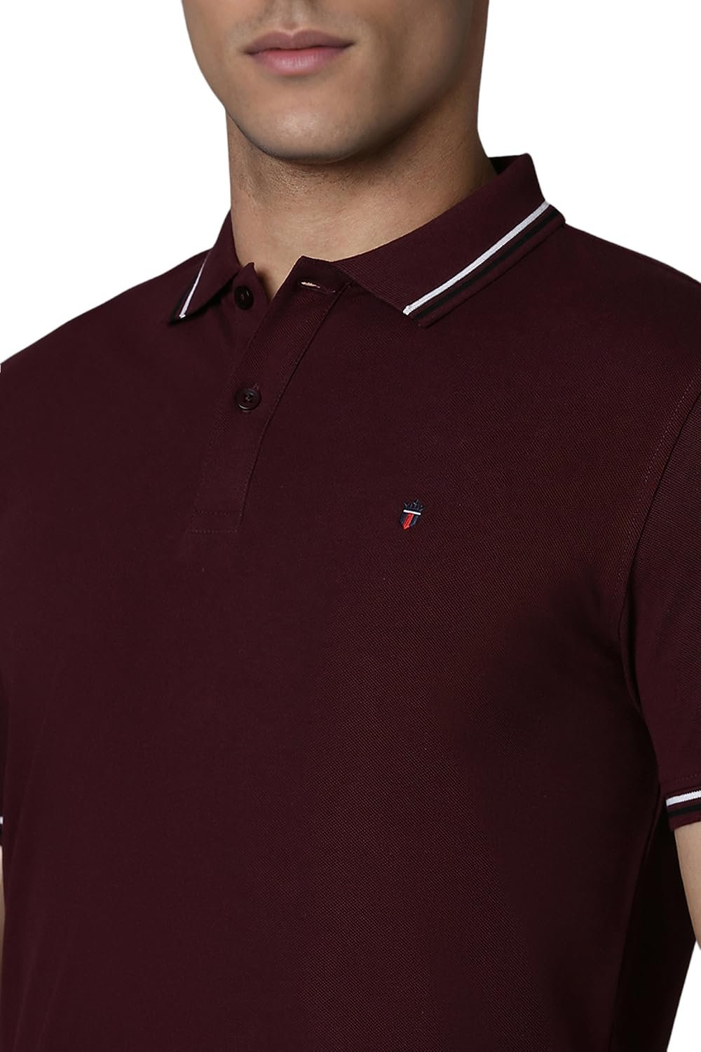 Louis Philippe Cotton Men's Solid Slim Fit T-Shirt (LYKPCSLPL23765_Wine, Medium - Image 3