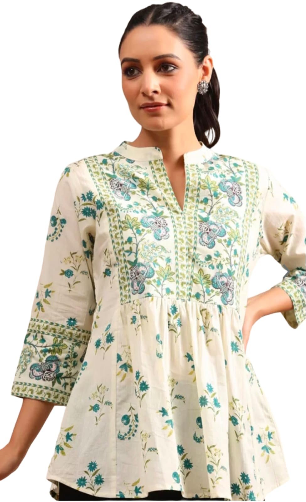CLOTHI FAB Womens Cotton Printed Anarkali Regular Fit Short Top Kurti (A89, Green, XL, Regular Fit)
