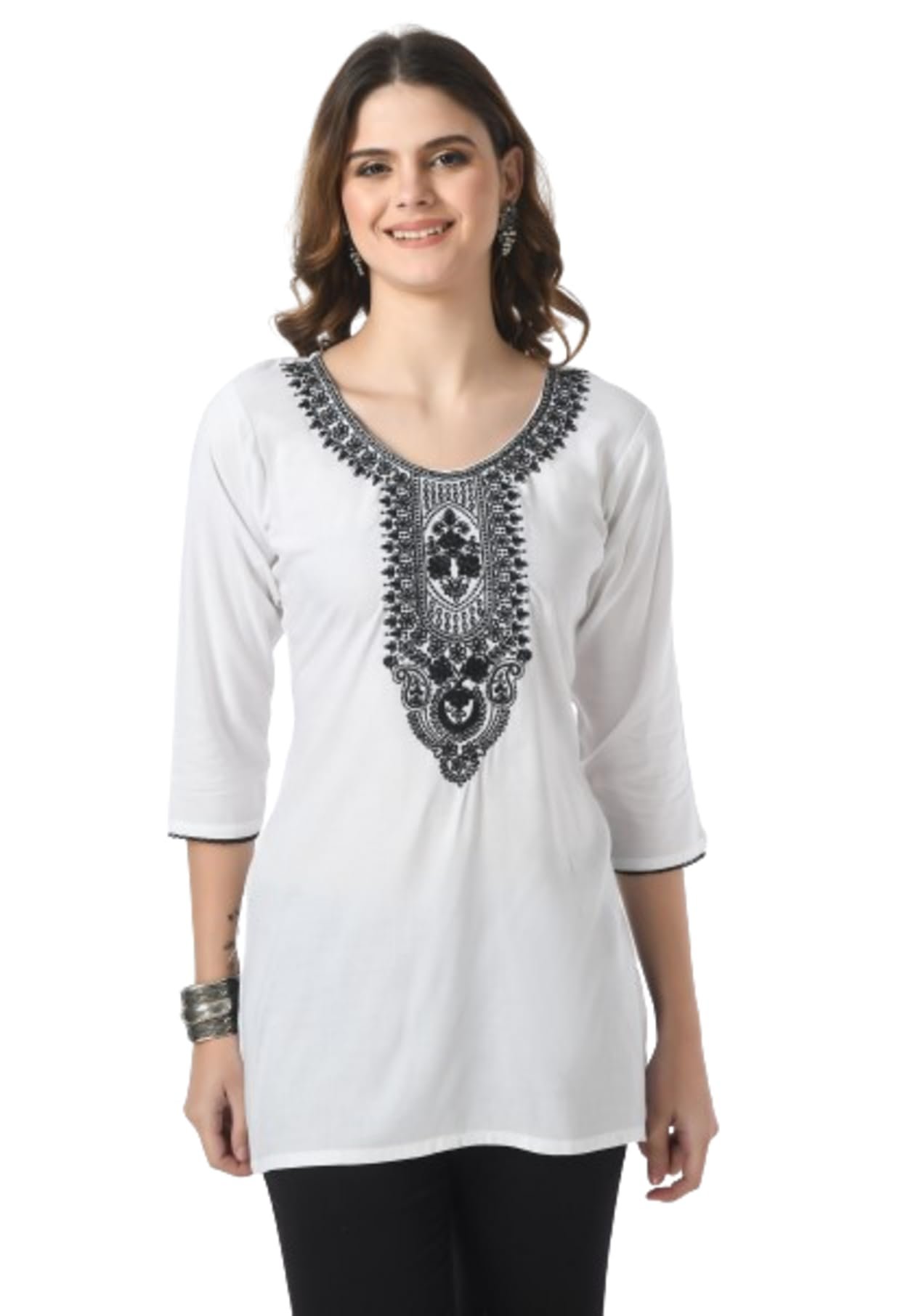LIBOZA Short Kurti for Women – Lakhnowi Chikankari Embroidered Ladies Kurta, Stylish Girls Top, Ethnic Half Kurtas, Tunic Design Woman Kurtis White
