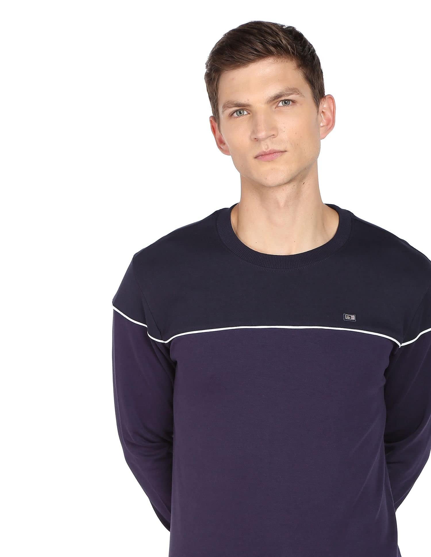 Arrow Men Navy Contrast Piping Crew Neck Cotton Sweatshirt - Image 8