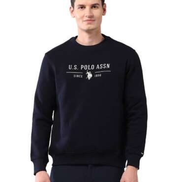 U.S. Polo Assn. Men's Blue Printed Crew Neck Long Sleeve Casual Cotton Regular Fit Sweatshirt (USSWSF0221_Blue_S)