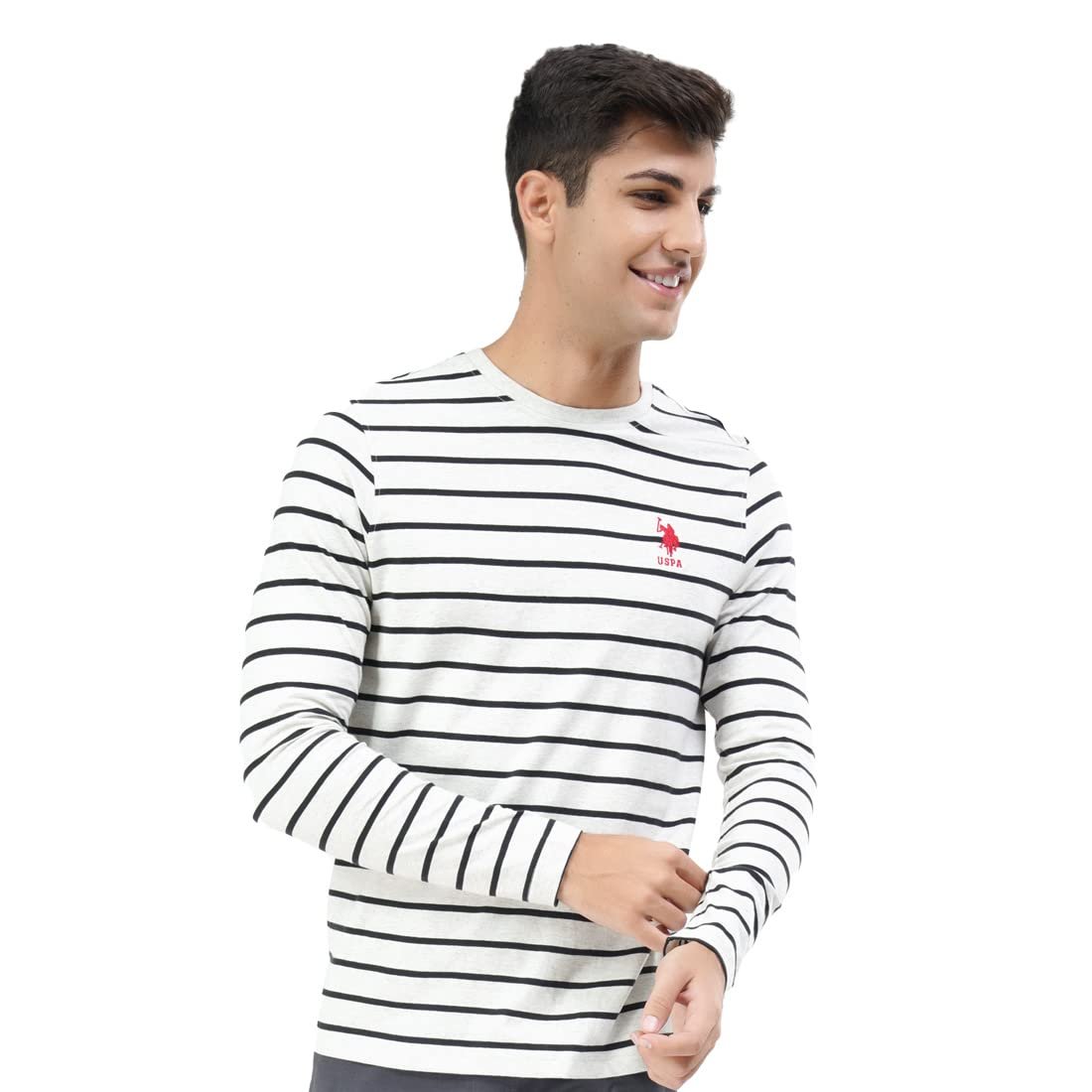 U.S. POLO ASSN. Men's Regular Fit T-Shirt (I689-010-ST-XL_Lt.Grey Melange/Black_XL_Lt.Grey Melange/Black_Xl)