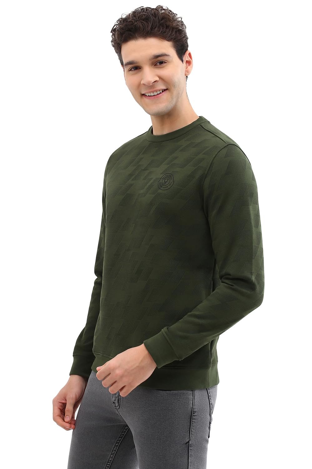 Allen Solly Men Olive Crew Neck Full Sleeves Casual Sweatshirt - Image 5
