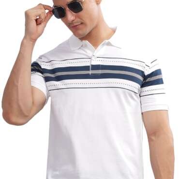 ADRO Regular Fit Polo T-Shirt for Men| Printed Polo T-Shirt | Cotton Polo T Shirt Also in Plus Size|PNOP24-L1-WHNBGR-XL White