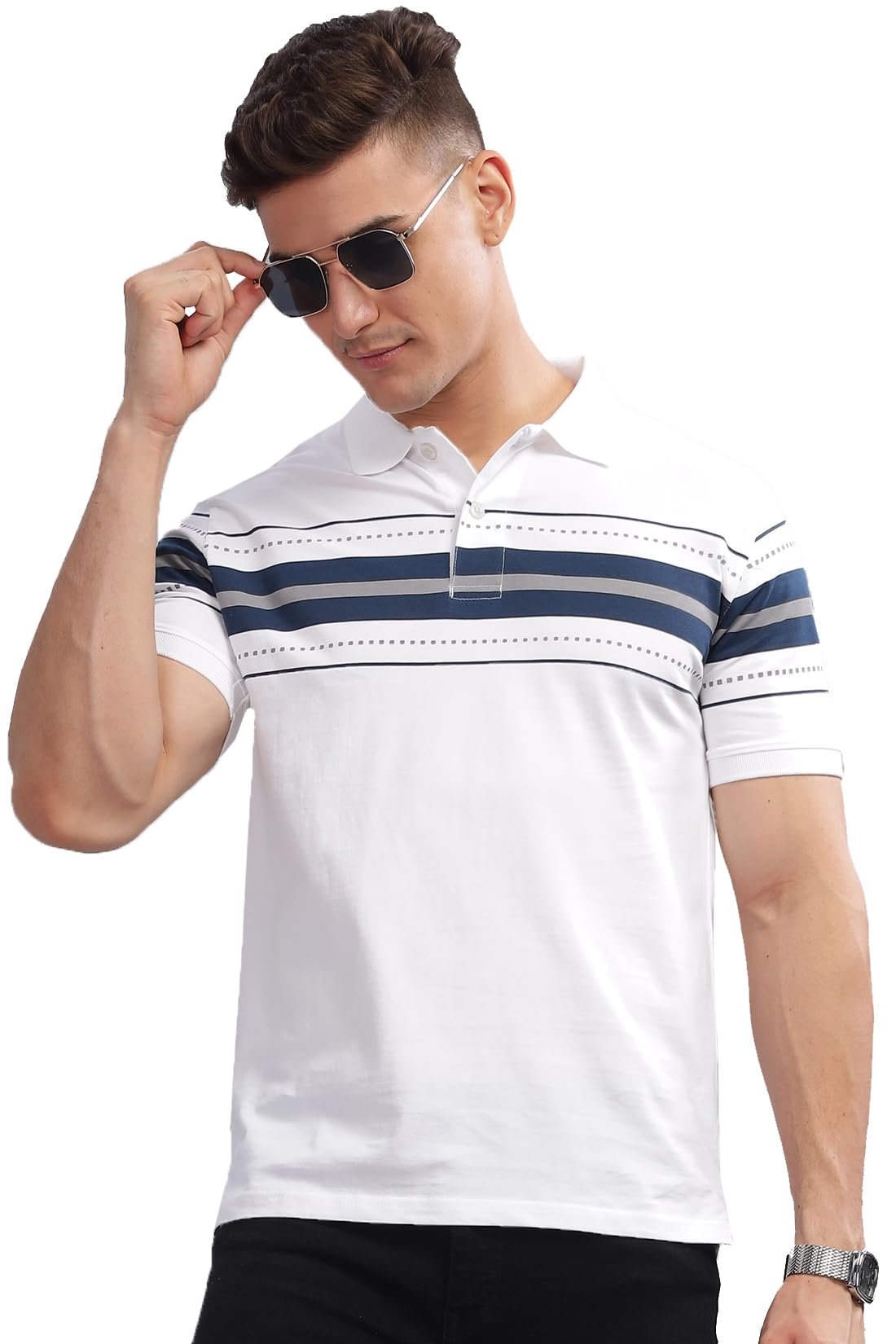 ADRO Regular Fit Polo T-Shirt for Men| Printed Polo T-Shirt | Cotton Polo T Shirt Also in Plus Size|PNOP24-L1-WHNBGR-XL White
