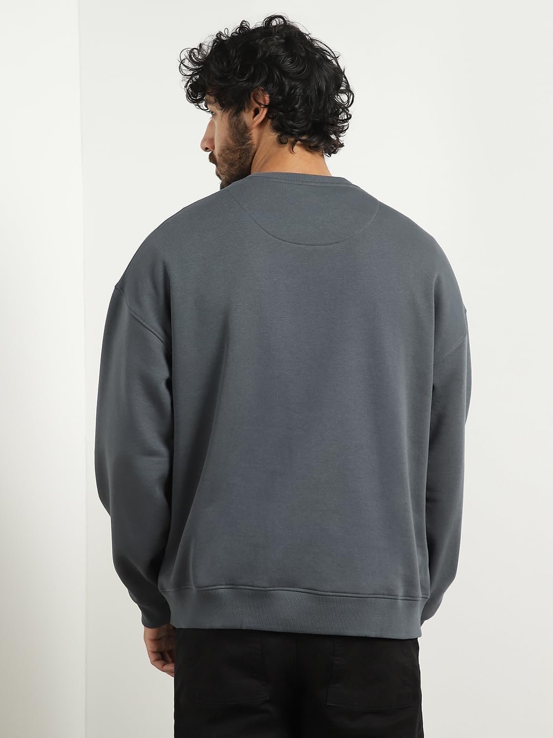 NOBERO Men's Cotton Blend Crew Neck Oversized Fit Sweatshirt (1M-TWSS-R0005_Graphite, X_Large) - Image 5