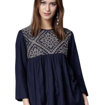 rytras Women's Printed Regular Fit top(Blue,L)