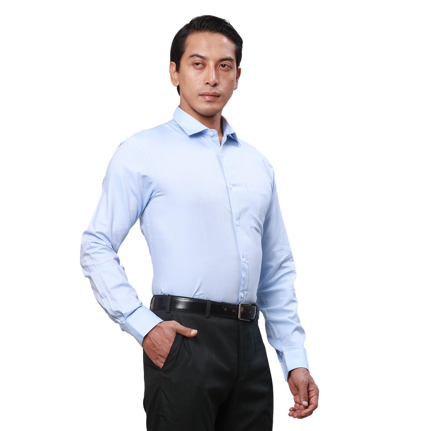 Park Avenue Men's Structure Slim Fit Shirt (PMSX17929-B2_Light Blue - Image 7