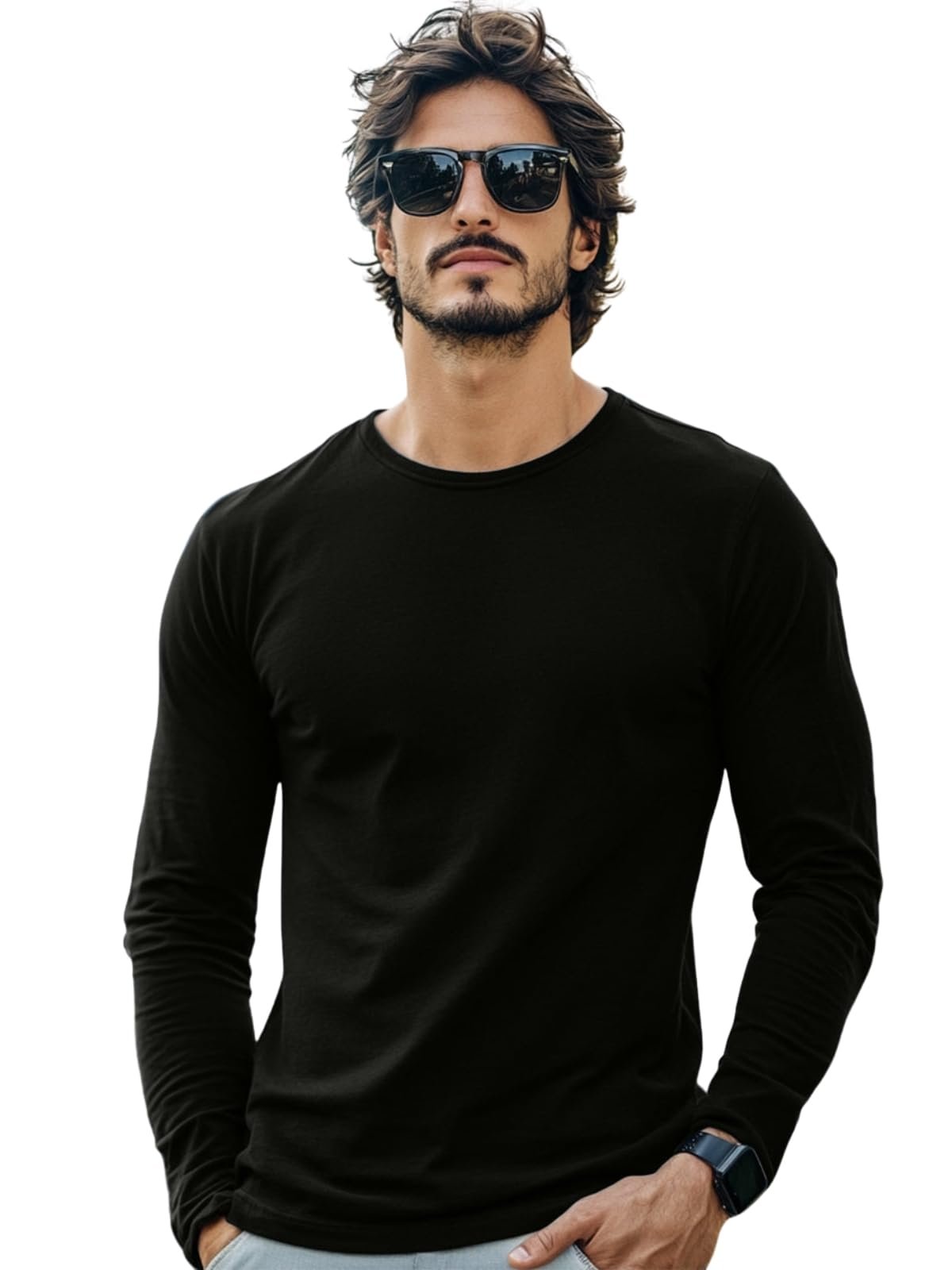 Veirdo® Pure Cotton Regular Fit Solid Black Full Sleeve T-Shirt for Men & Boys (V_FS_REG_BLK_M)