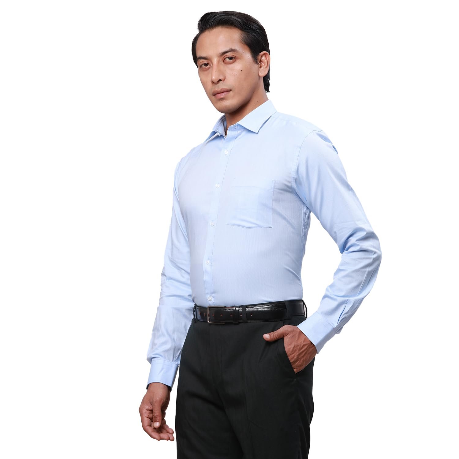 Park Avenue Men's Structure Slim Fit Shirt (PMSX17929-B2_Light Blue - Image 6
