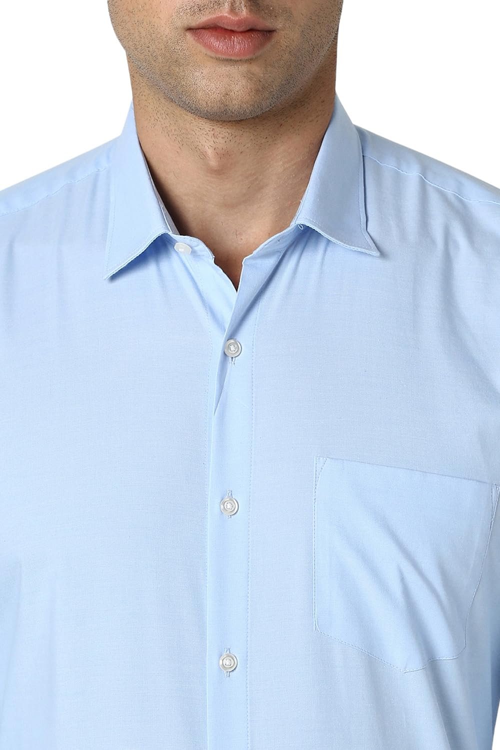 Peter England Men's Everday Regular Fit Solid Shirt | Cotton Rich | 5-Pin Pocketing Sky Blue - Image 3