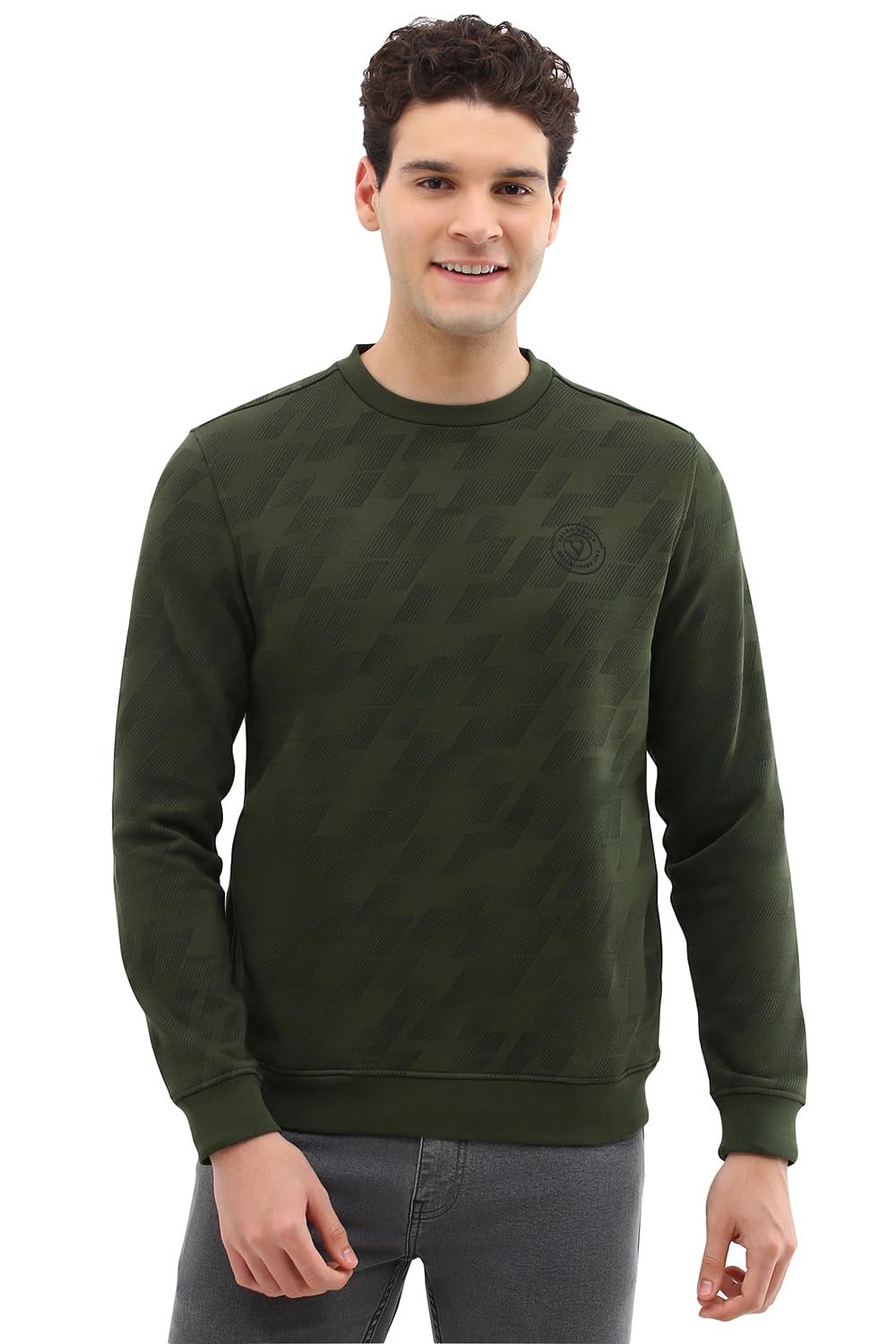 Allen Solly Men Olive Crew Neck Full Sleeves Casual Sweatshirt