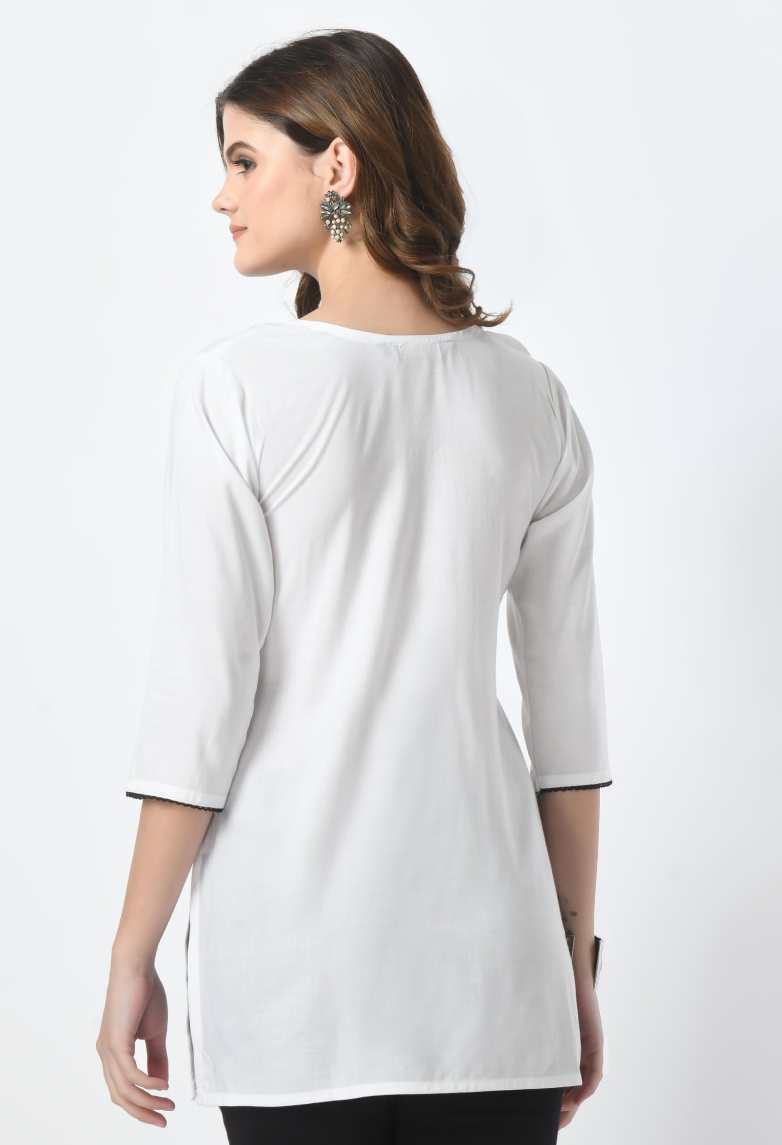 LIBOZA Short Kurti for Women – Lakhnowi Chikankari Embroidered Ladies Kurta, Stylish Girls Top, Ethnic Half Kurtas, Tunic Design Woman Kurtis White - Image 9