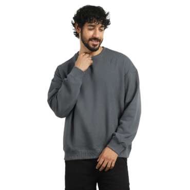 NOBERO Men's Cotton Blend Crew Neck Oversized Fit Sweatshirt (1M-TWSS-R0005_Graphite, X_Large)
