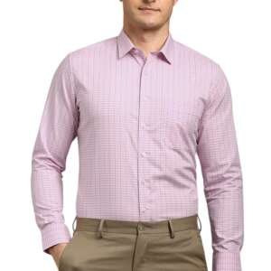 Louis Philippe Men Pink Check Full Sleeves Formal Shirt