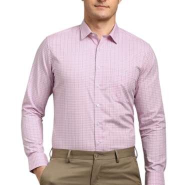 Louis Philippe Men Pink Check Full Sleeves Formal Shirt