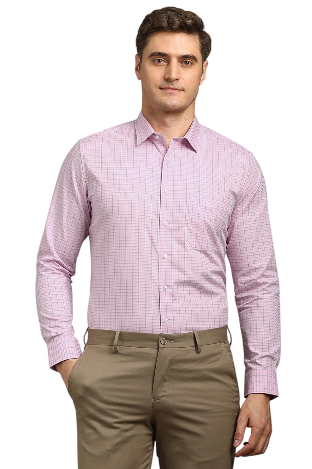 Louis Philippe Men Pink Check Full Sleeves Formal Shirt