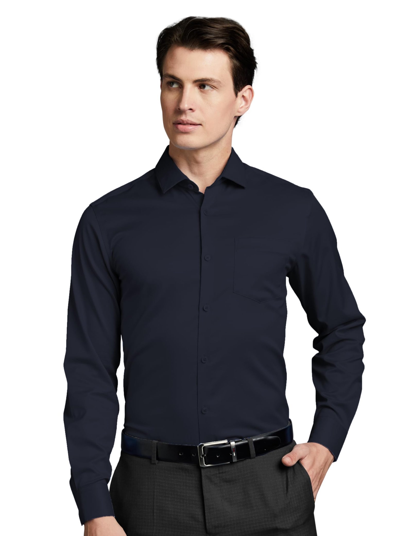 Symbol Premium Men's Wrinkle-Resistant Regular Fit Cotton Formal Shirt (SS23-SMP-FS-01_Navy_38)