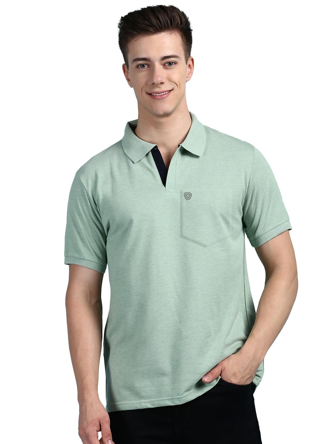 Lux Cozi Men's Half Sleeve Soild Casual T-Shirt with Chest Pocket_COZI_2122_MTGRN_2XL_1PC Mint Green