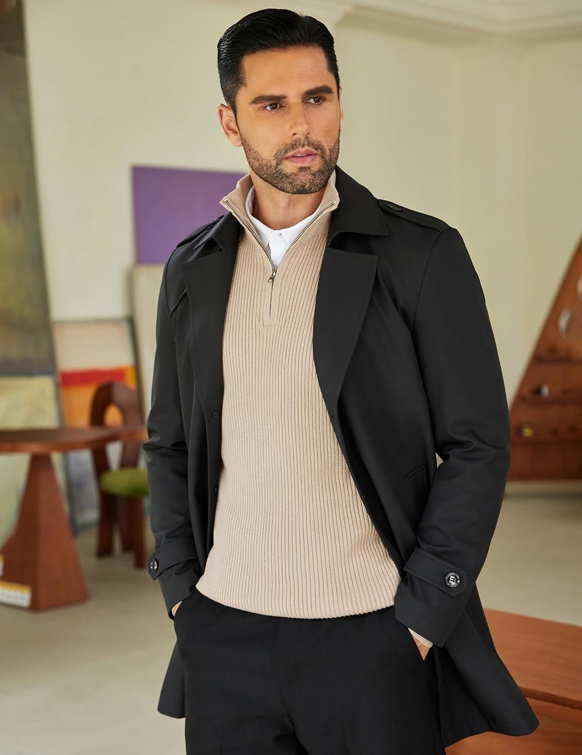 DENIMHOLIC Men High Neck Zipper Full Sleeve Cotton Knitted Winter Sweater (in, Alpha, M, Coco) - Image 6
