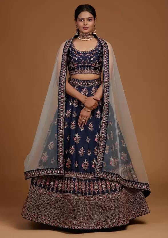 Aika Creation Women's Velvet Embroidered Semi-Stitched Lehenga Choli DELI LH NAVY - Image 9